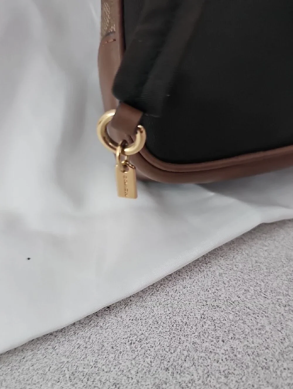 COACH Brown Signature Mini Backpack Keychain Pouch with Gold Hardware